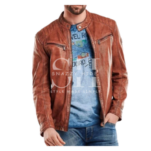 Men’s Crinkle Brown Leather Biker Jacket