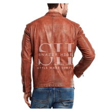 Men’s Crinkle Brown Leather Biker Jacket