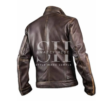 Men’s Cafe Racer Distressed Leather Brown Jacket