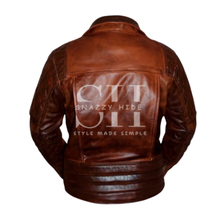Classic Diamond Biker Brown Distressed Leather Jacket