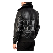 Warm Black Bomber Leather Jacket With Fur