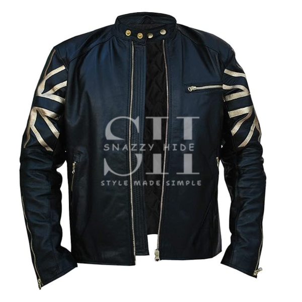 UK Flag Brando Slim Fit Leather Jacket