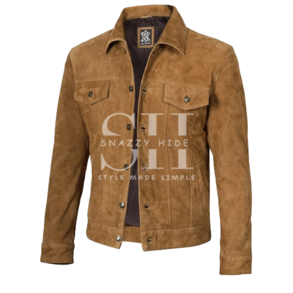 Tan Nubuck Leather Jacket For Men