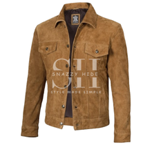 Tan Nubuck Leather Jacket For Men