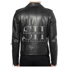 Smooth Black Belted MotorBike Black Leather Jacket
