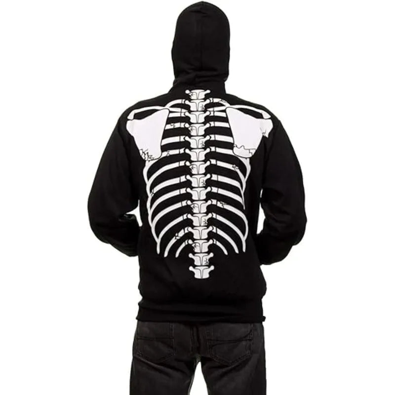 Skeleton Costume Fleece Zip-up Black Hoodie