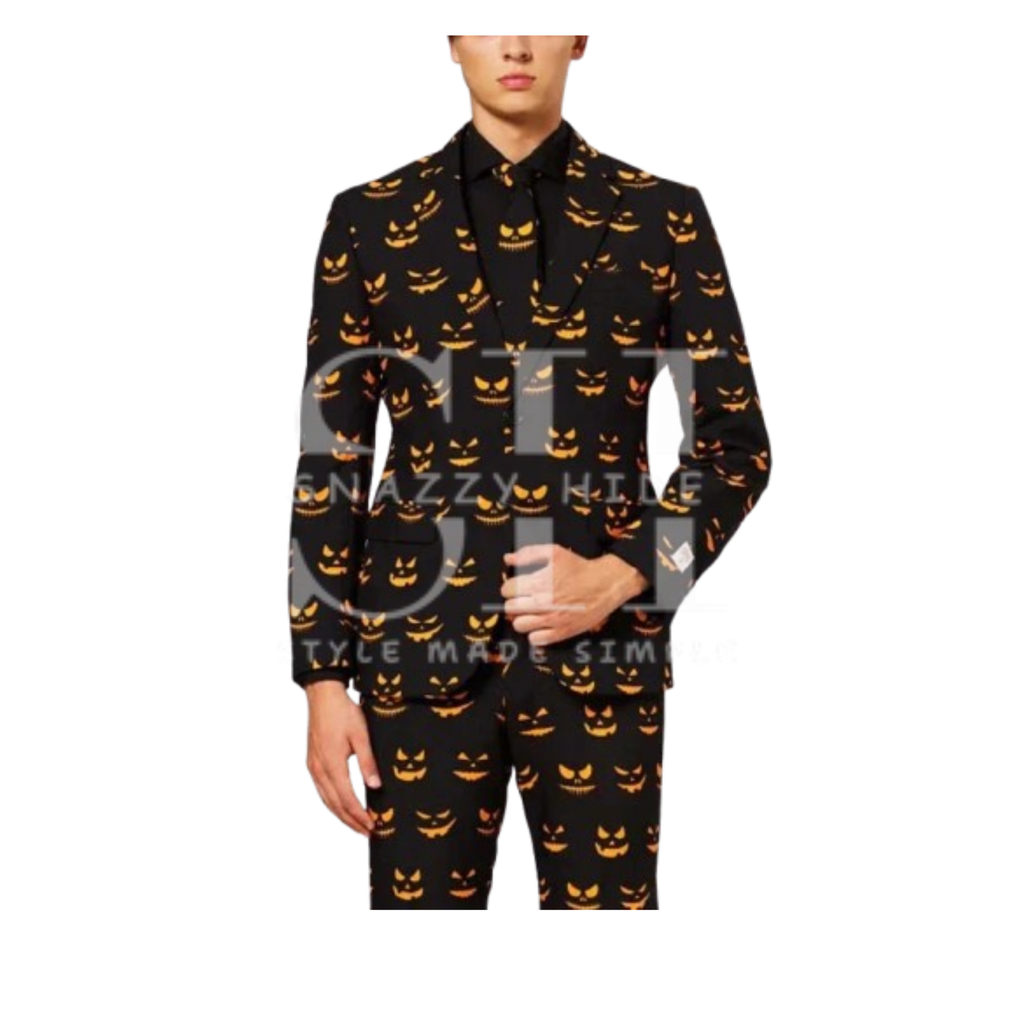 Halloween Pumpkin Face Black Tuxedo Suit