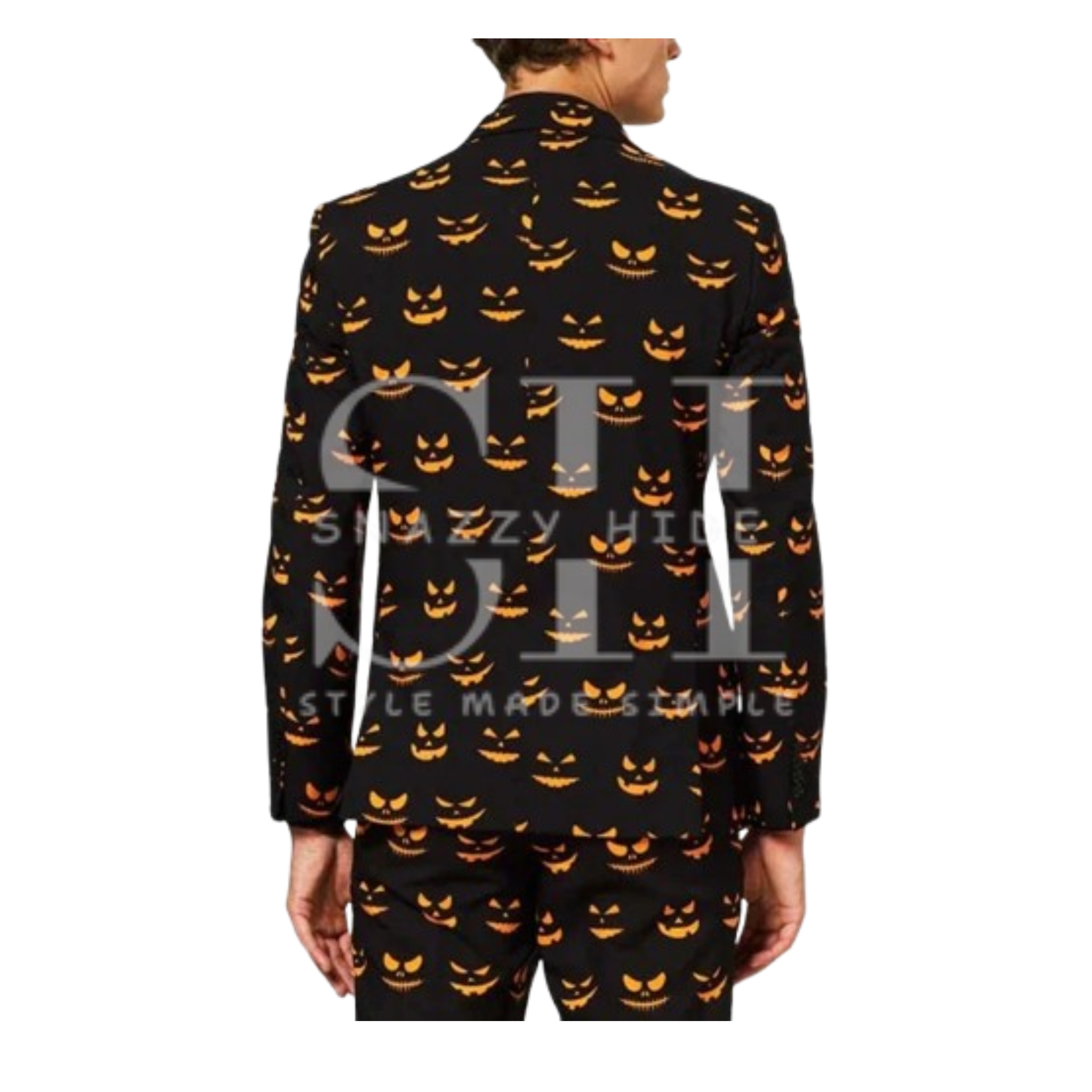 Halloween Pumpkin Face Black Tuxedo Suit