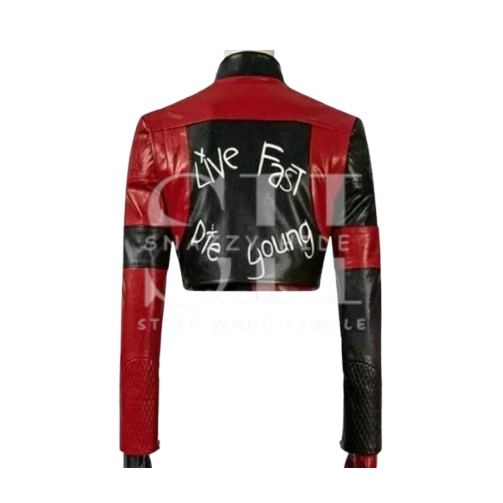 Halloween Style Black and Red Crop Leather Jacket For Women