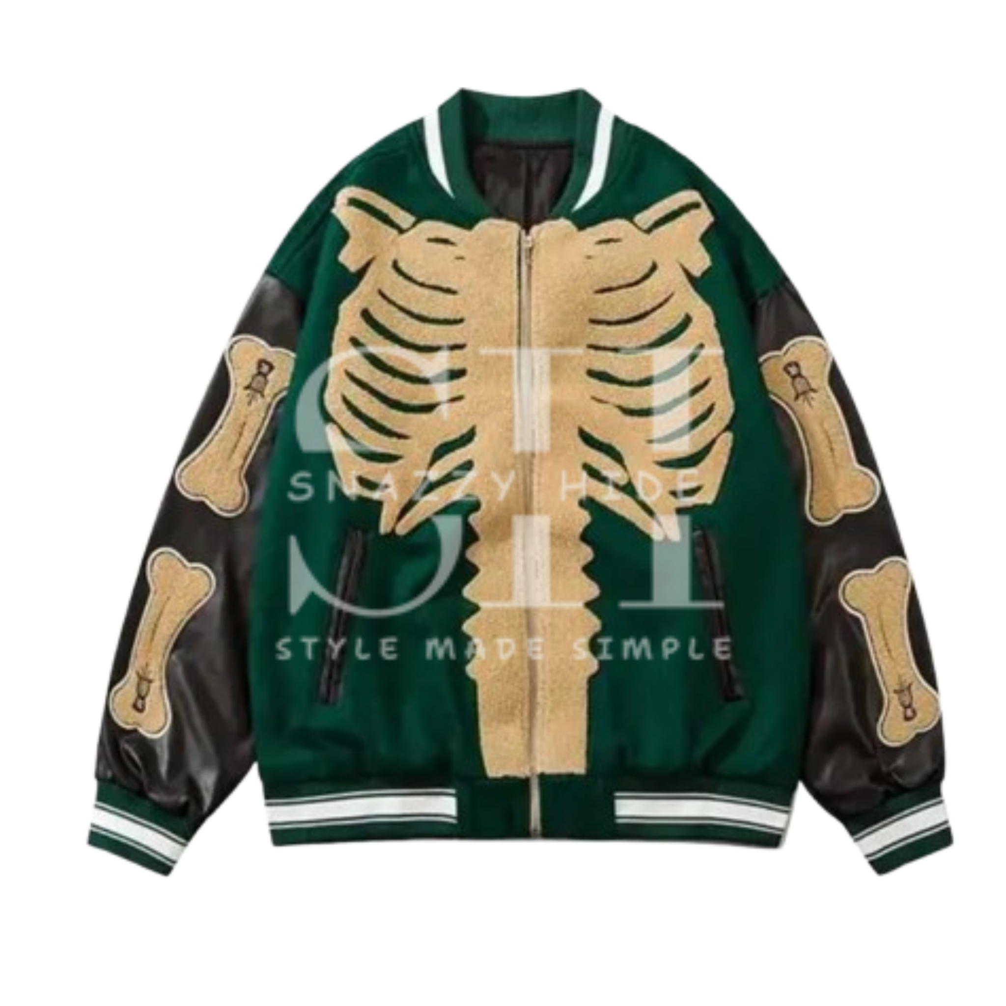 Skeleton Bones Harajuku Furry Varsity Jacket