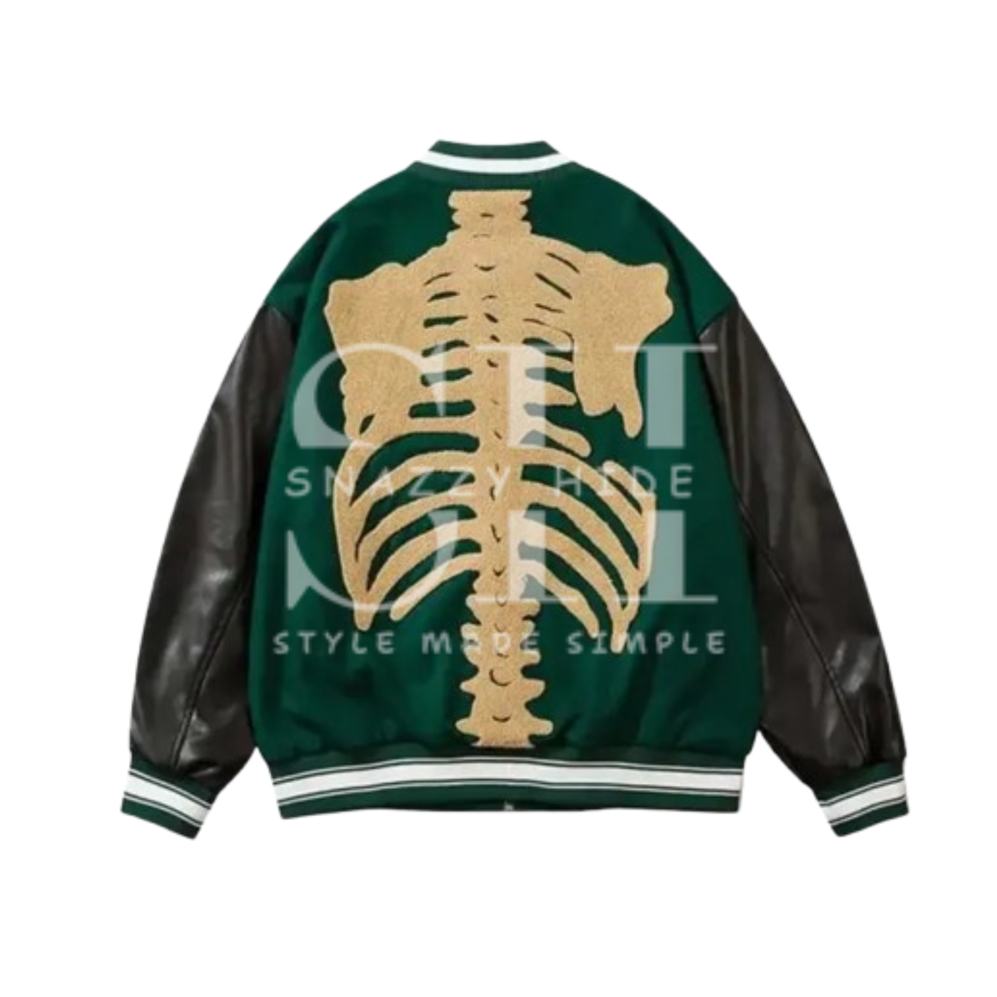 Skeleton Bones Harajuku Furry Varsity Jacket