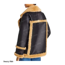 Katherine Black Leather Shearling Double Breasted Jacket