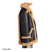 Katherine Black Leather Shearling Double Breasted Jacket