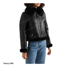 Women’s Aviator Cropped Shearling Leather Jacket