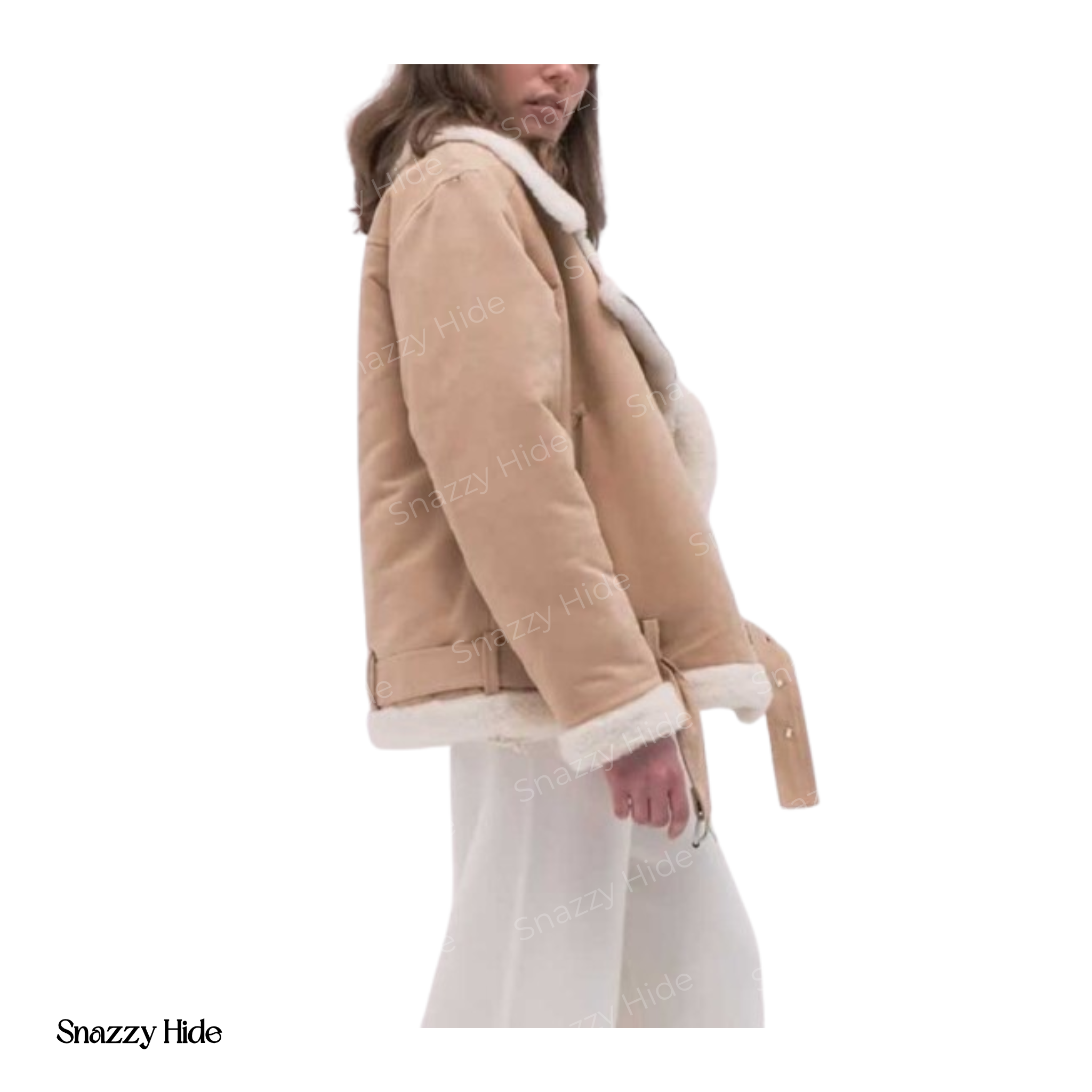 Women’s Aviator Beige Shearling Cotton Jacket
