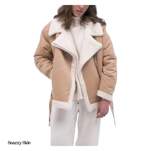 Women’s Aviator Beige Shearling Cotton Jacket