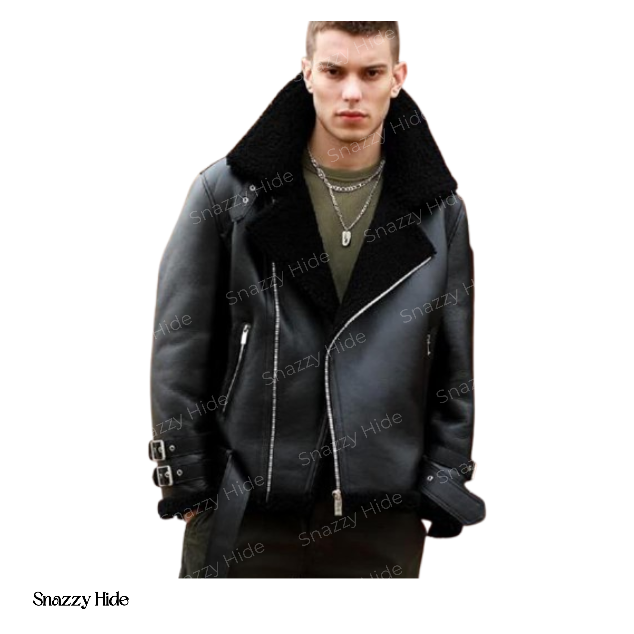 Men’s Black Sheepskin Leather Shearling Jacket