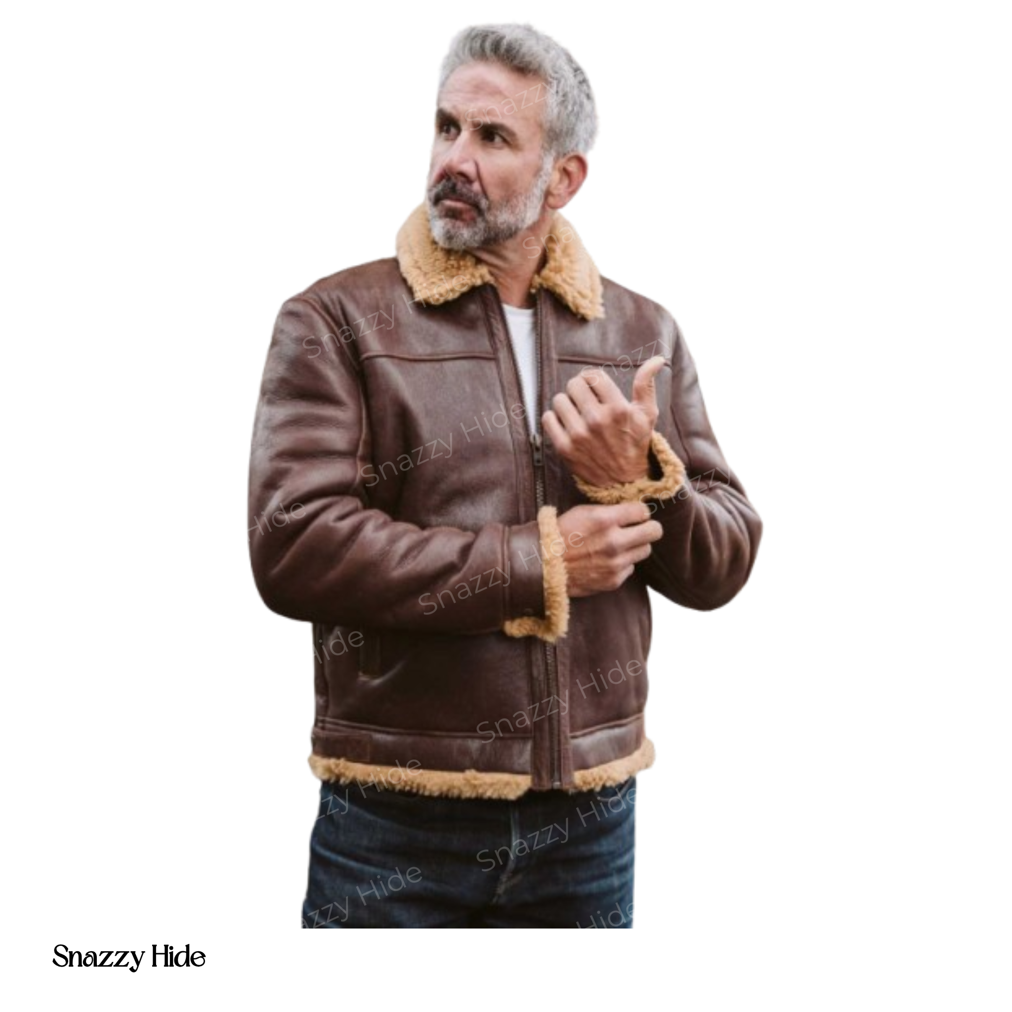 Men’s Brown Pilot Bomber Shearling Jacket