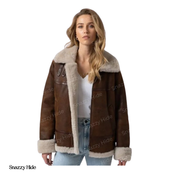Women’s Brown Textured Leather Shearling Jacket