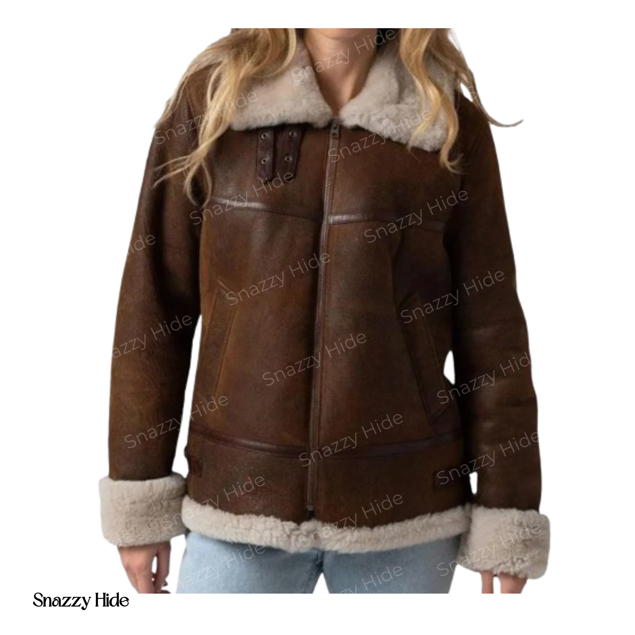 Women’s Brown Textured Leather Shearling Jacket