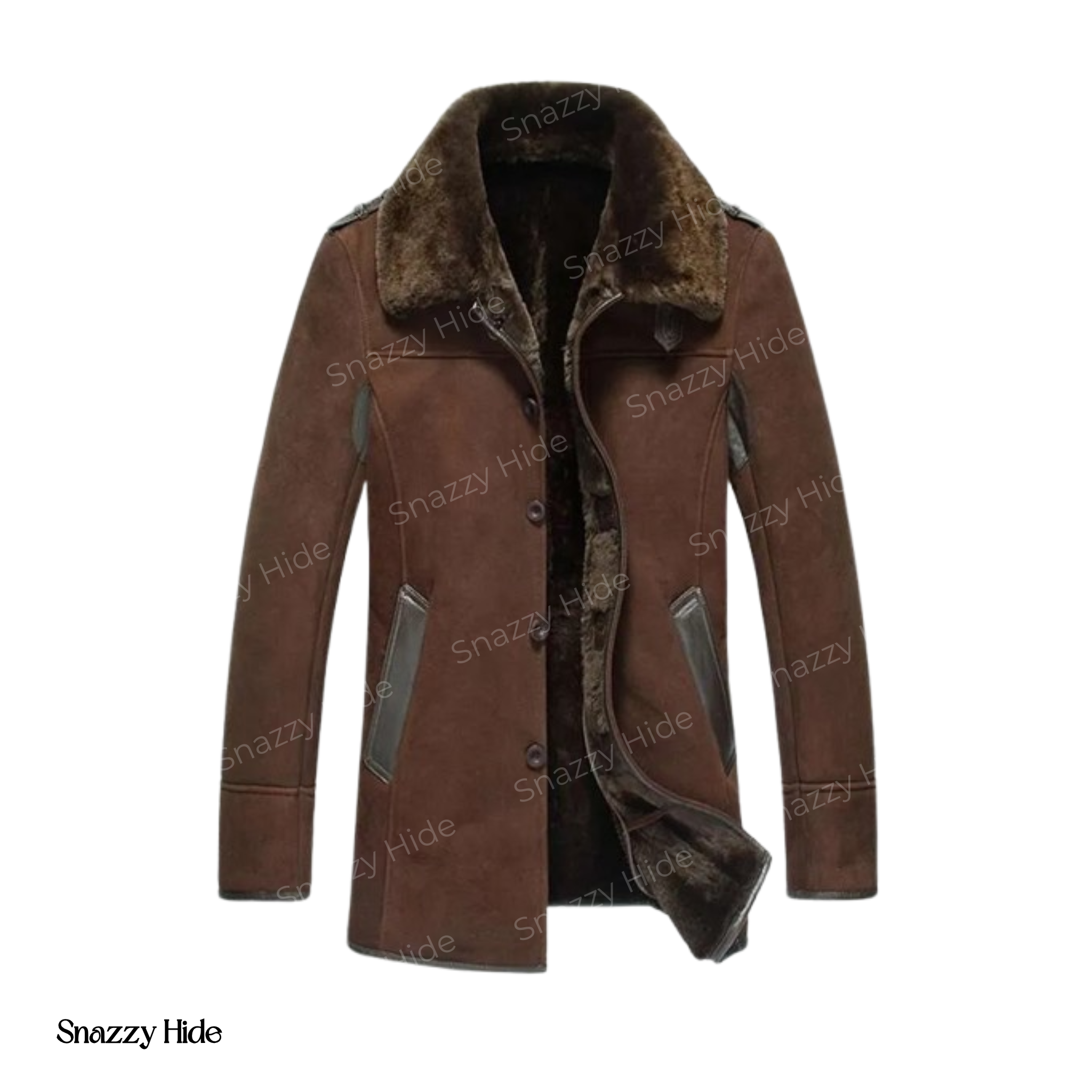Mens Reacher Style Brown Sheepskin Leather Coat