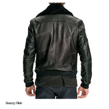 Mens Air Force Leather Bomber Jacket Fur Collar Black
