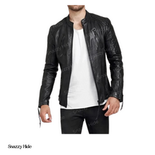 Mens Diamond Quilted Real Sheepskin Leather Jacket Black