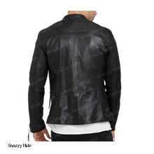 Mens Diamond Quilted Real Sheepskin Leather Jacket Black