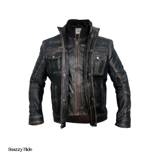Men’s Distressed Motorcycle Leather Jacket
