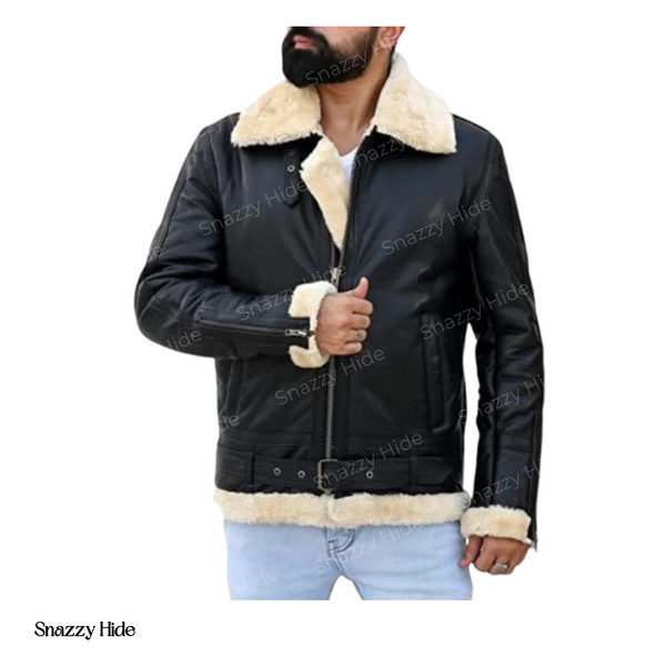 Mens Sheepskin Fashion Leather Jacket Decent Black