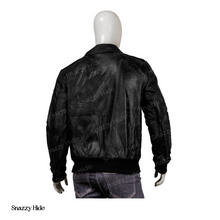Mens Real Sheepskin Leather Bomber Jacket Solid Black