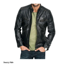 Mens Quilted Rub Off Goatskin Leather Jacket Distressed Black
