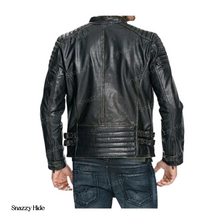 Mens Quilted Rub Off Goatskin Leather Jacket Distressed Black