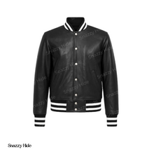 Mens Synthetic Leather Baseball Jacket Black