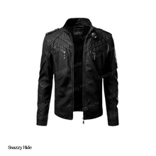 Mens Slim Fit Sheepskin Leather Bomber Jacket Black