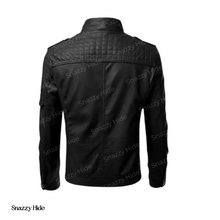 Mens Slim Fit Sheepskin Leather Bomber Jacket Black
