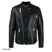 Men’s Padded Sleeves Biker Leather Jacket