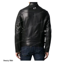 Men’s Padded Sleeves Biker Leather Jacket