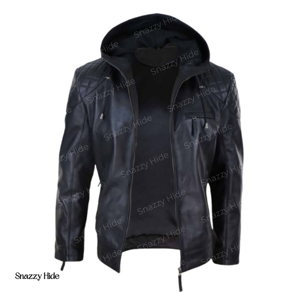 Men’s Leather Hooded Biker Jacket