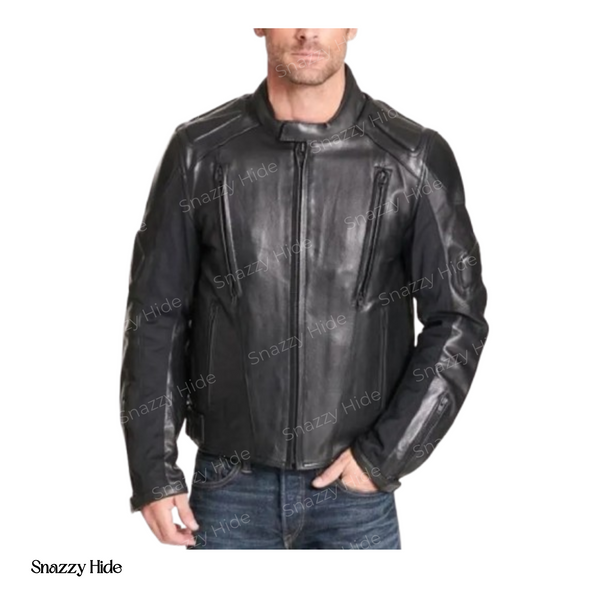 Men’s Padded Black Biker Leather Jacket