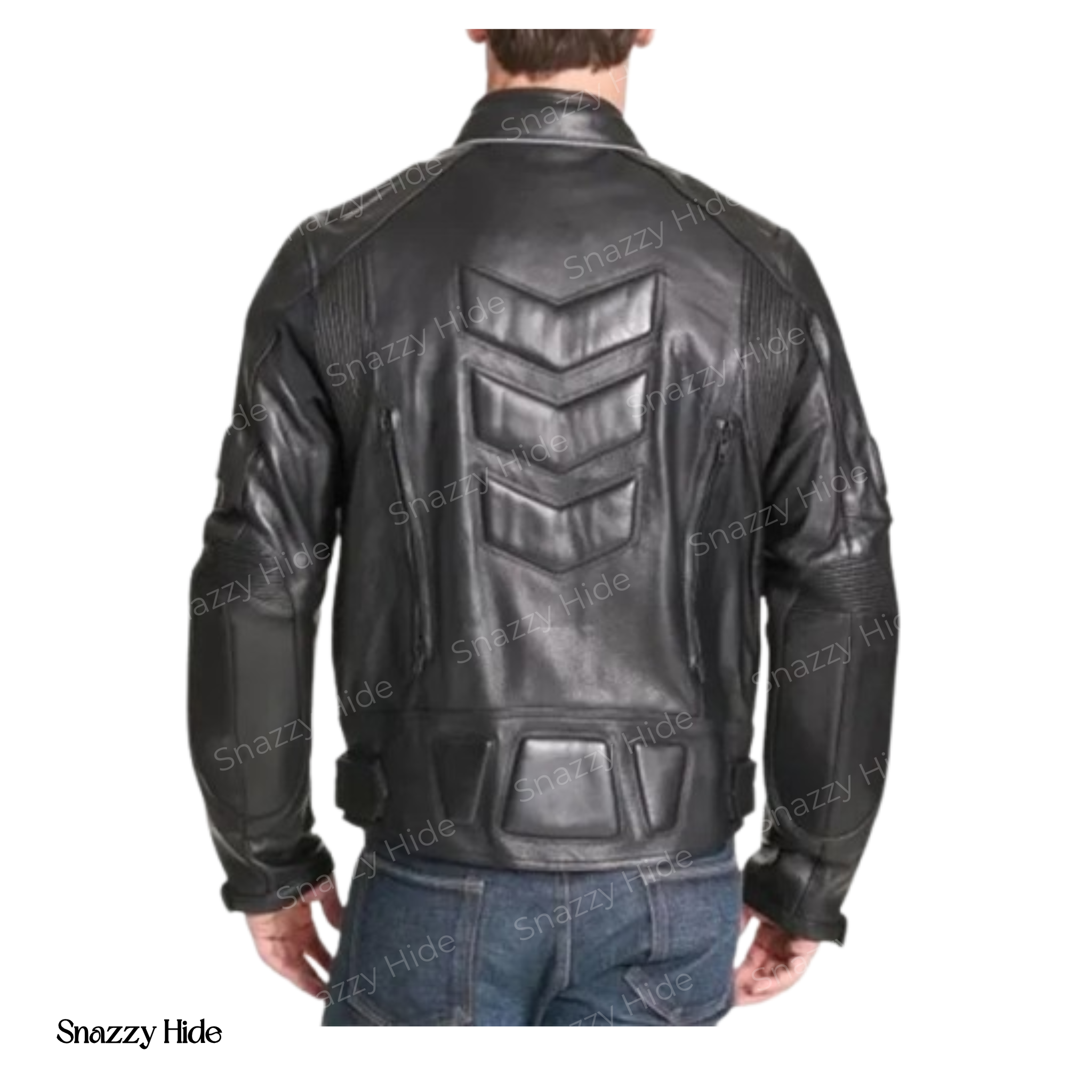 Men’s Padded Black Biker Leather Jacket