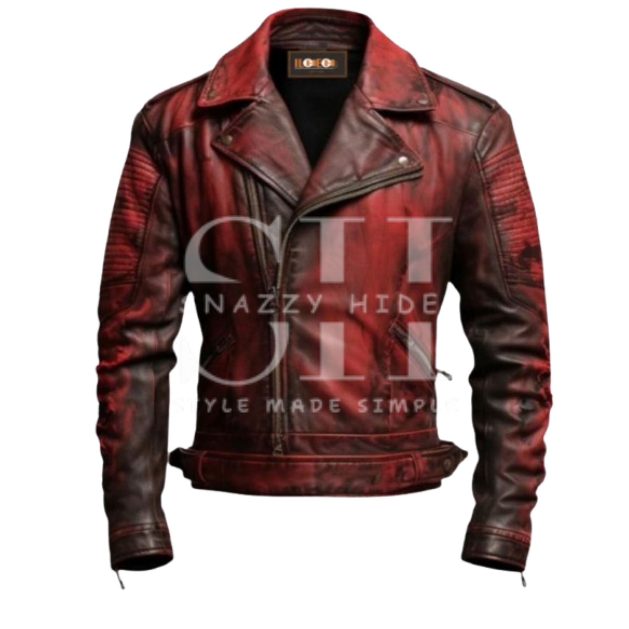 Men Bloody Red Real Leather Jacket for Halloween