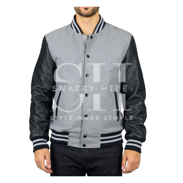 Men’s Grey Varsity Bomber Jacket