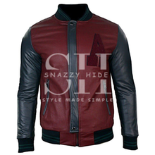 Men's Synthetic Leather Baseball Jacket Maroon