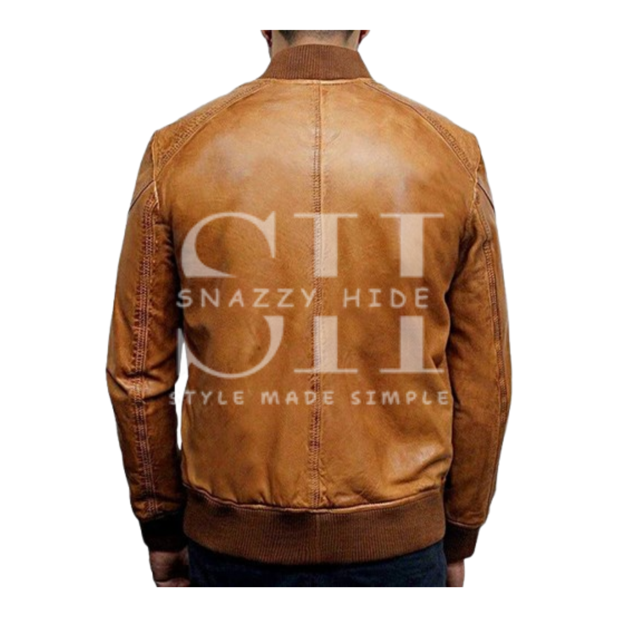 Men's Waxed Sheepskin Leather Bomber Jacket Brown