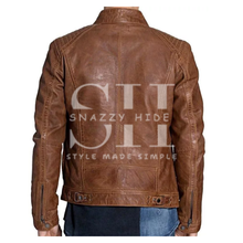 Men's Waxed Sheepskin Fashion Leather Jacket Elegant Brown