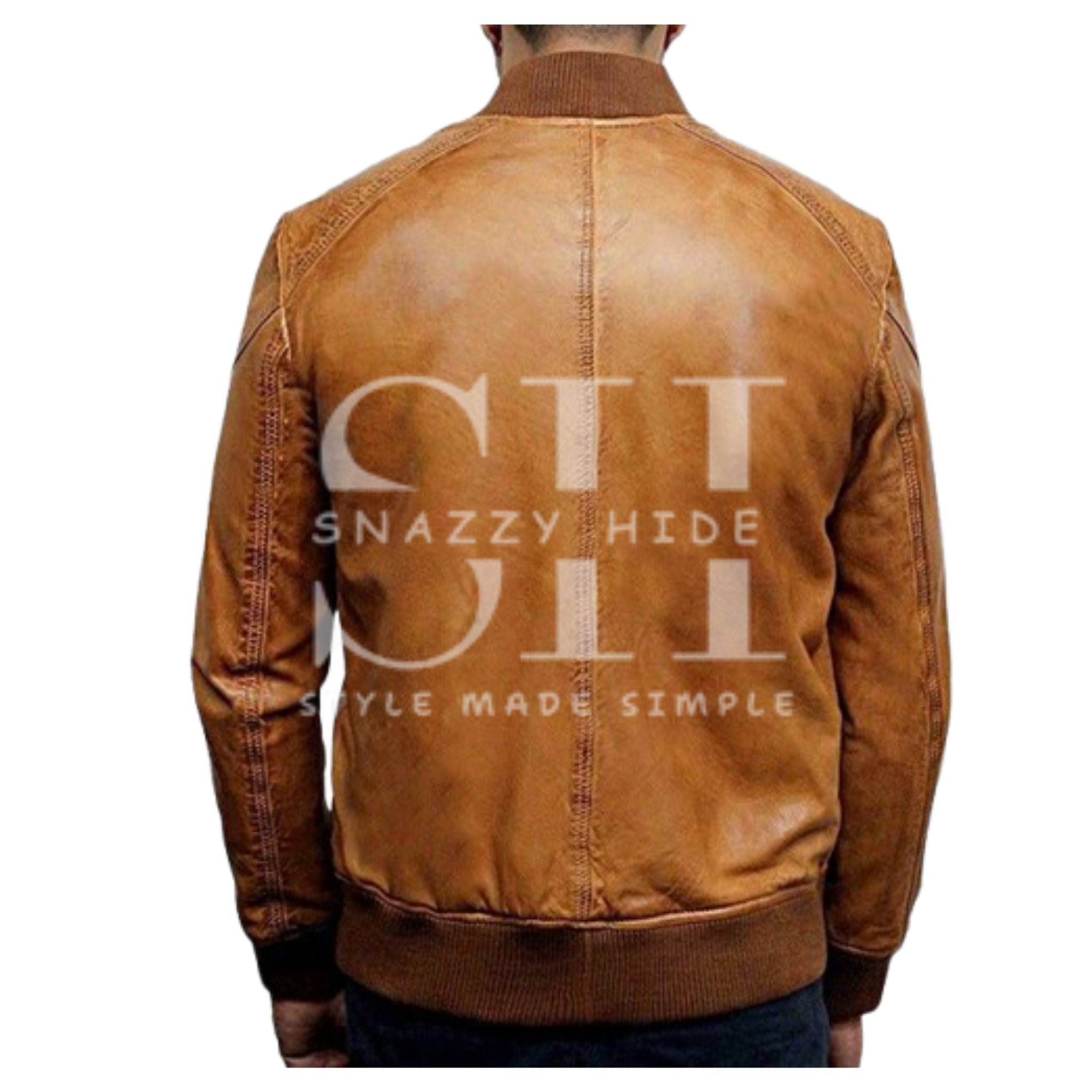 Men's Waxed Sheepskin Leather Bomber Jacket Brown