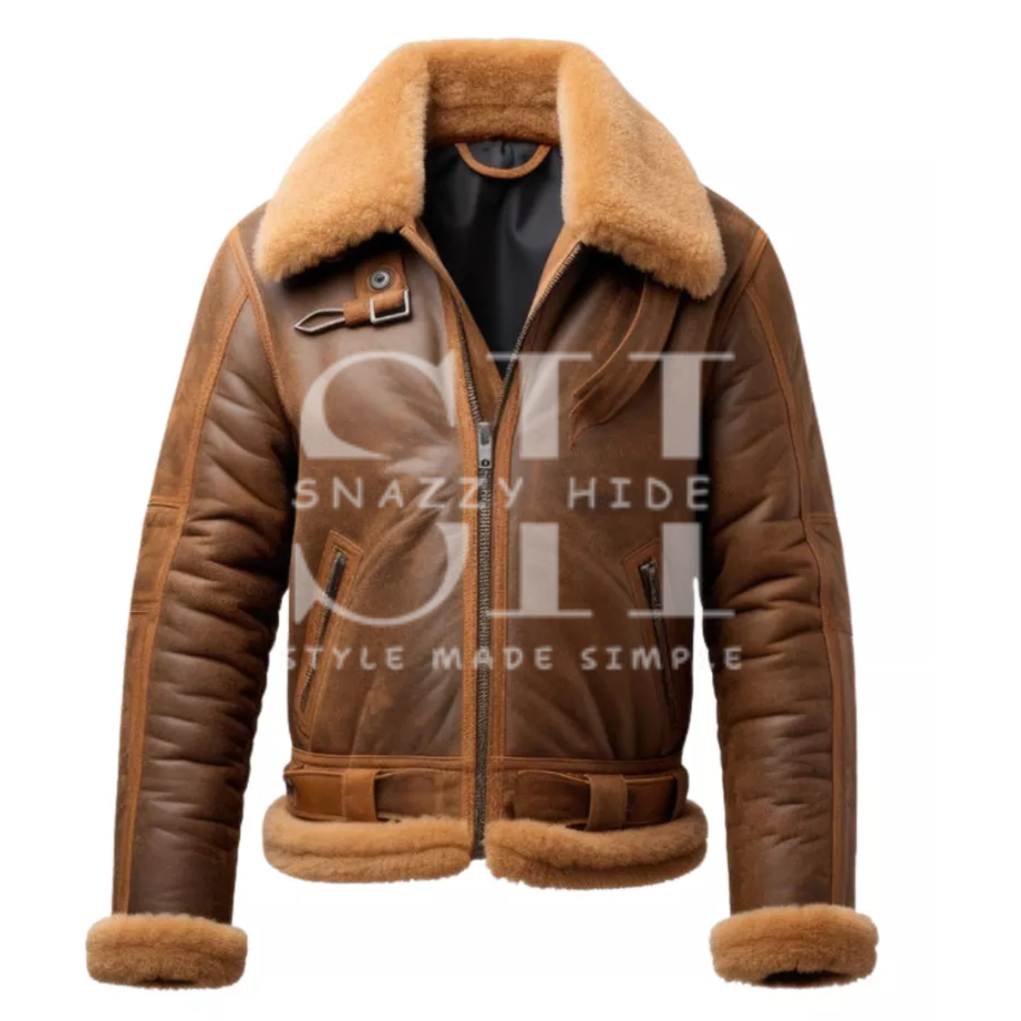 Men's WW2 B3 Shearling Fur Real Leather Aviator Jacket Brown