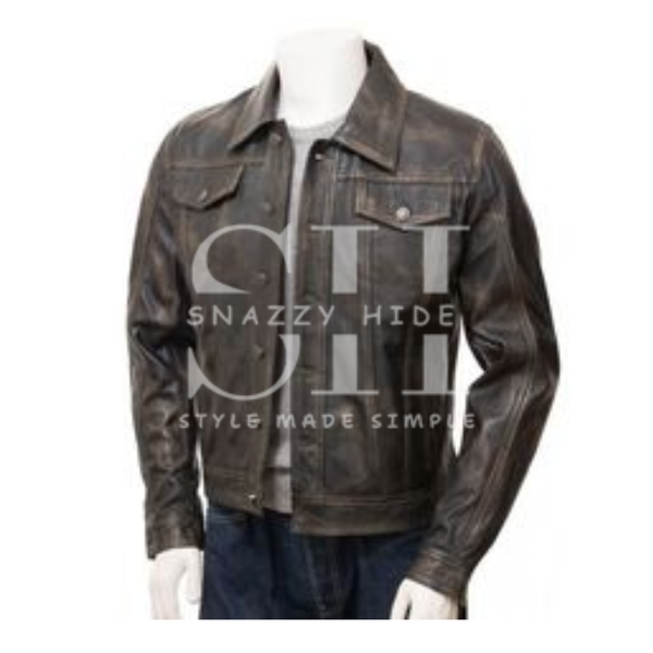 Men’s Vintage Denim and Leather Biker Jacket