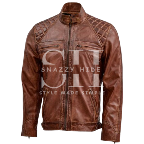 Men’s Waxed Leather Quilted Biker Jacket